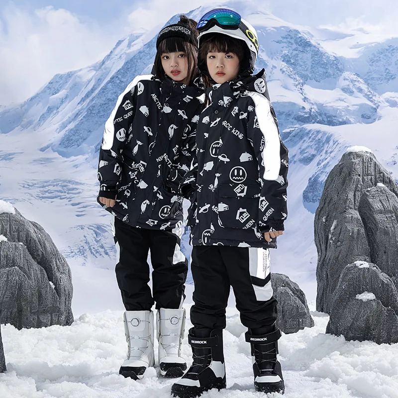 Ski Suit for Children Windproof Waterproof Warm Snow Suit Girls Boys Winter Skiing Snowboarding Jacket and Pants Set for Kids