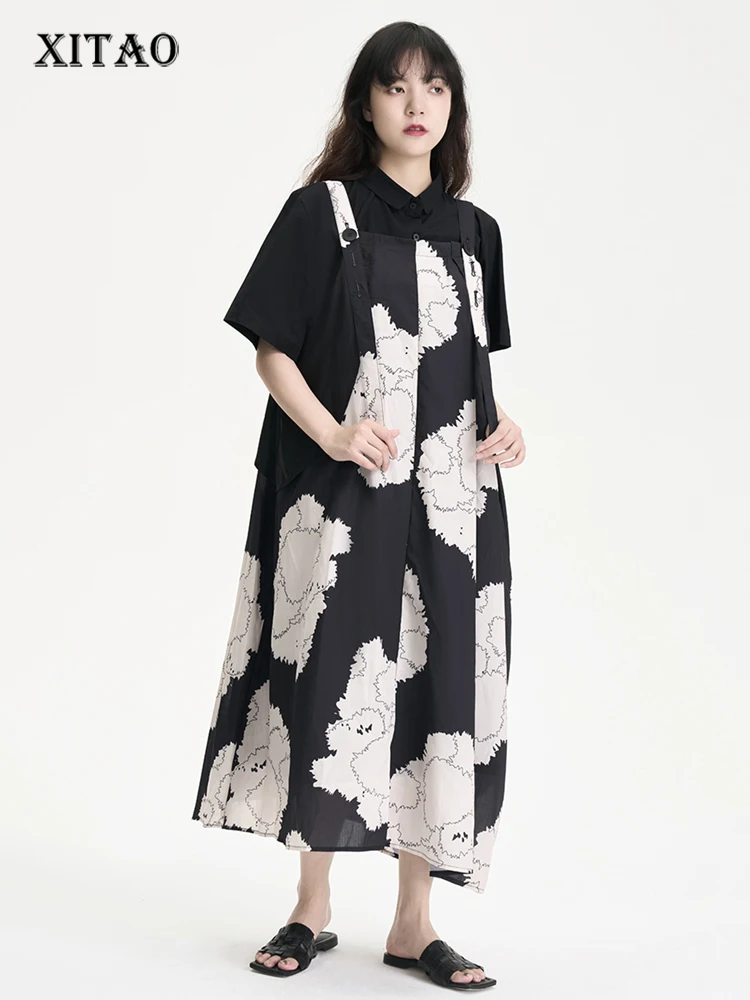 

XITAO Casual Sling Strap Dress Loose Fashion Simplicity Women Square Collar Dress 2023 Summer New Suspender Dress HQQ1298