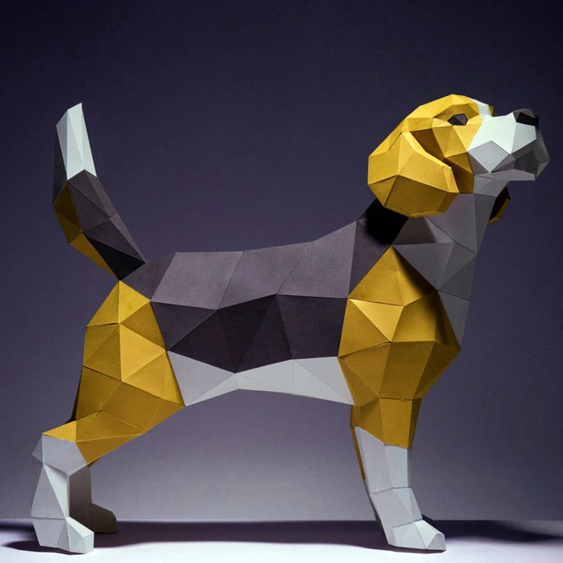 

Low Poly 3D Paper Model Handmade 42cm Beagle Dog DIY Papercraft Home Decor Desk Decoration Puzzles Educational Kids Toys Gift