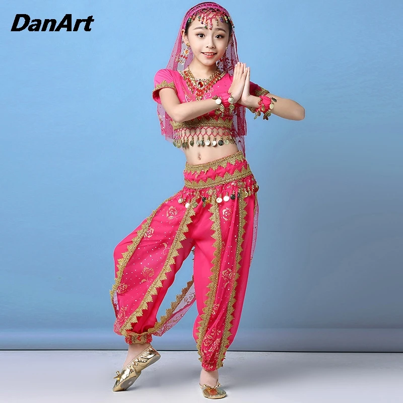 Новые детские индийские костюмы для танца живота комплект одежды Болливуда