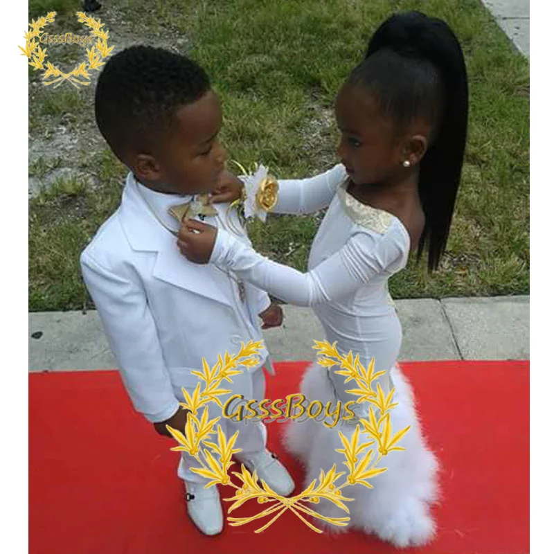 Boys Suit Wedding Tuxedo White 3 Piece Kids (Jacket + Pants + Vest) Child Formal Jacket Pants Set костюм для мальчика