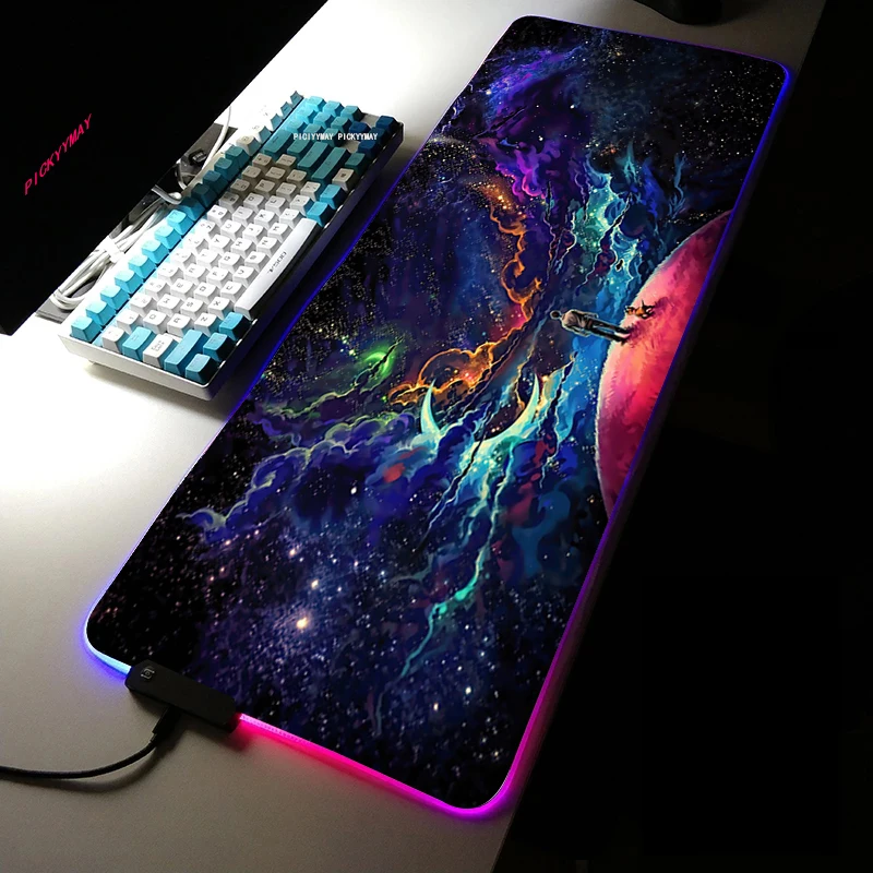 

Space RGB Mouse Pad Gamer Accessories Large LED Light MousePads XXL Universe Gaming computer Desk with Backlit Rubber Mouse mat