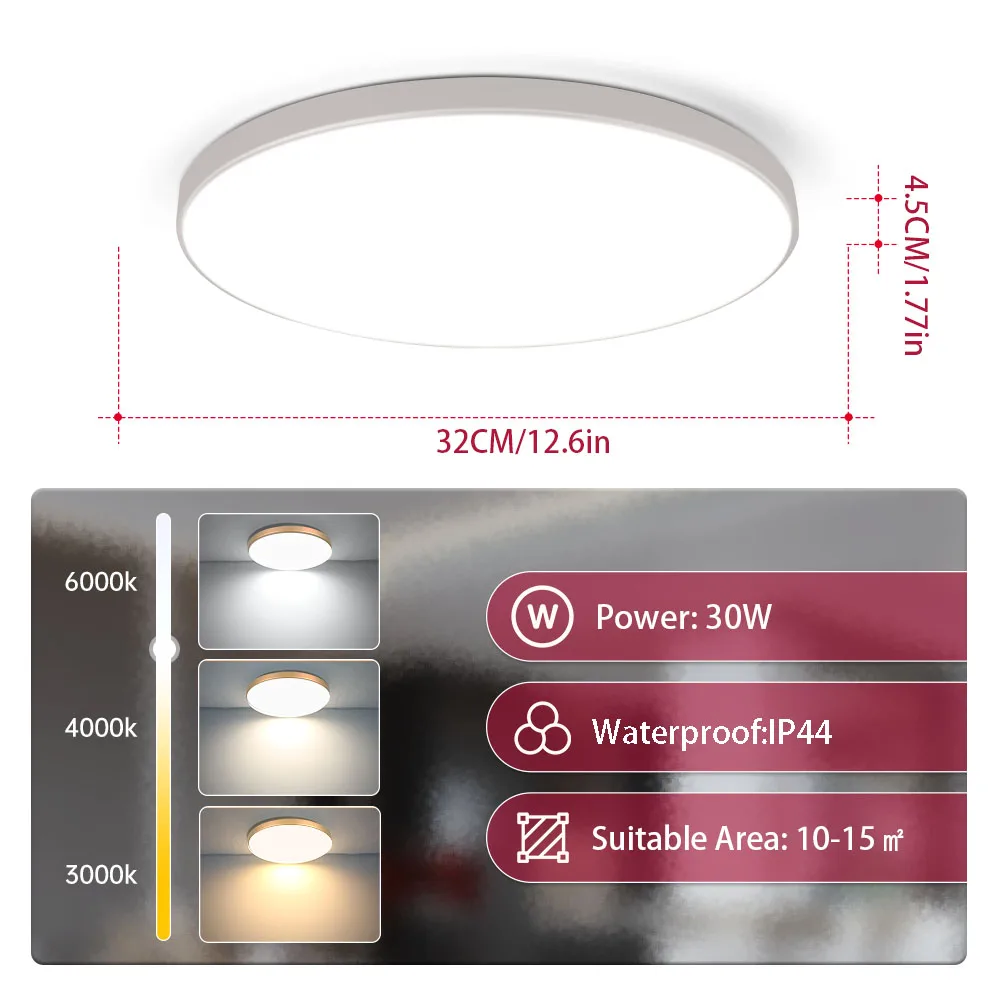 

Светодиодные потолочные светильники для ванной комнаты IP44 Водонепроницаемый внутренний кухонный светильник AC165-265V 18 Вт/30 Вт/40 Вт Потолочный светильник для спальни для домашней панели