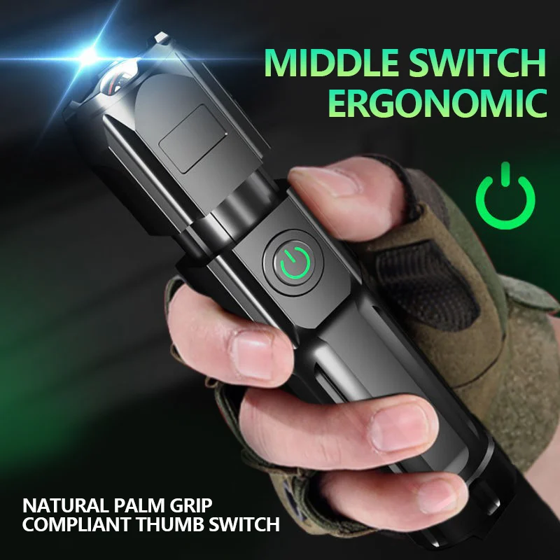 

Telescopic Flashlight Zoom Strong Light Flashlight USB Charging Small Portable Spotlight Long-Range Flood Outdoor Lighting Lamp