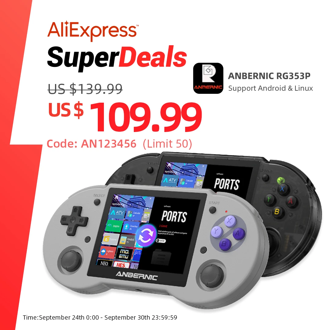 ANBERNIC New RG353P Handheld Game Console 3.5 Inch Multi-touch Screen Android Linux System HDMI-compatible Player 64G 4400 Games