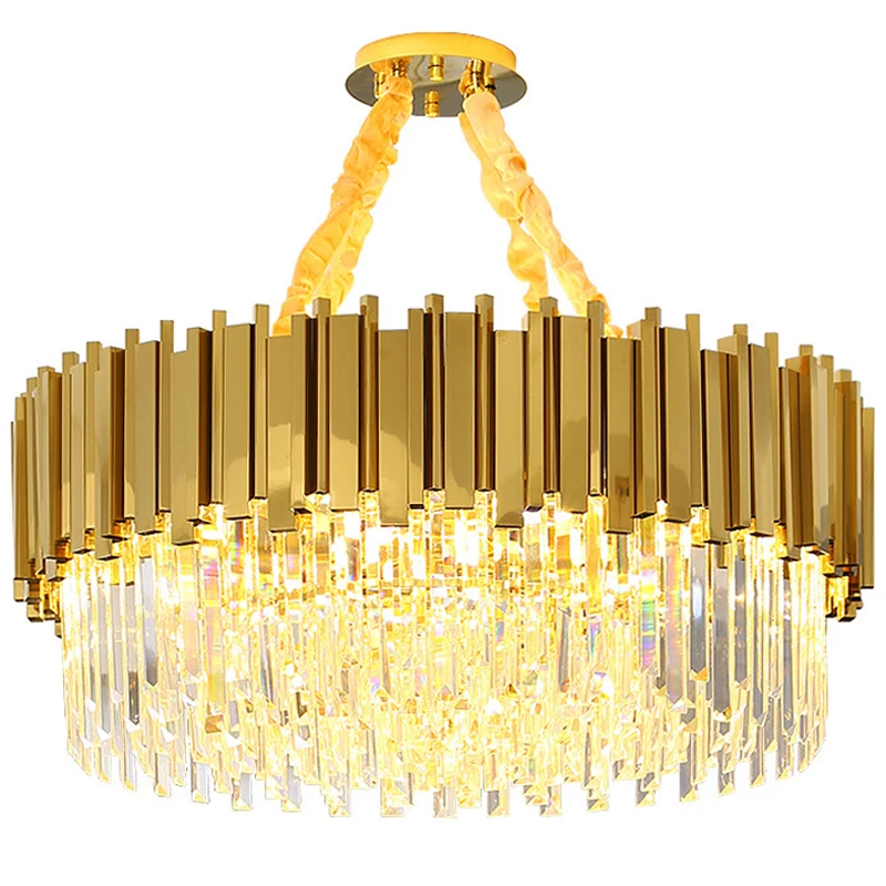 Luxury Modern Chandelier Gold Round Oval Stainless Steel K9 Crystal Tricolor Pendant Light for Dining Room, Living Room, Bedroom