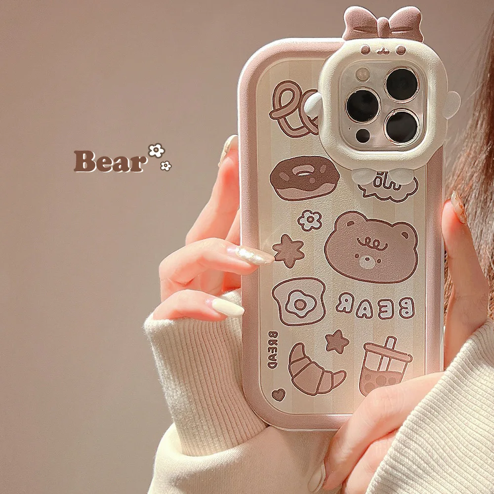

Painted two in one white edged dessert bear Phone Case For iphone 14 13 12 11 Pro Max Fall prevention TPU Fashion new products