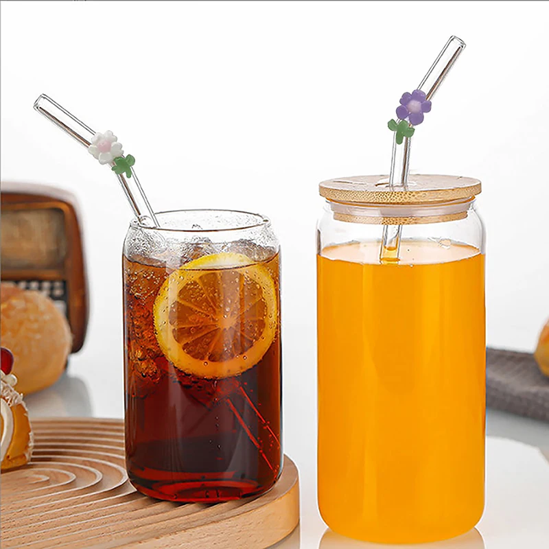 

High Borosilicate Flowers Glass Drinking Straws Reusable Bar Tool for Coffee Mug Tea Beer Cocktail Smoothies Juices Home Party
