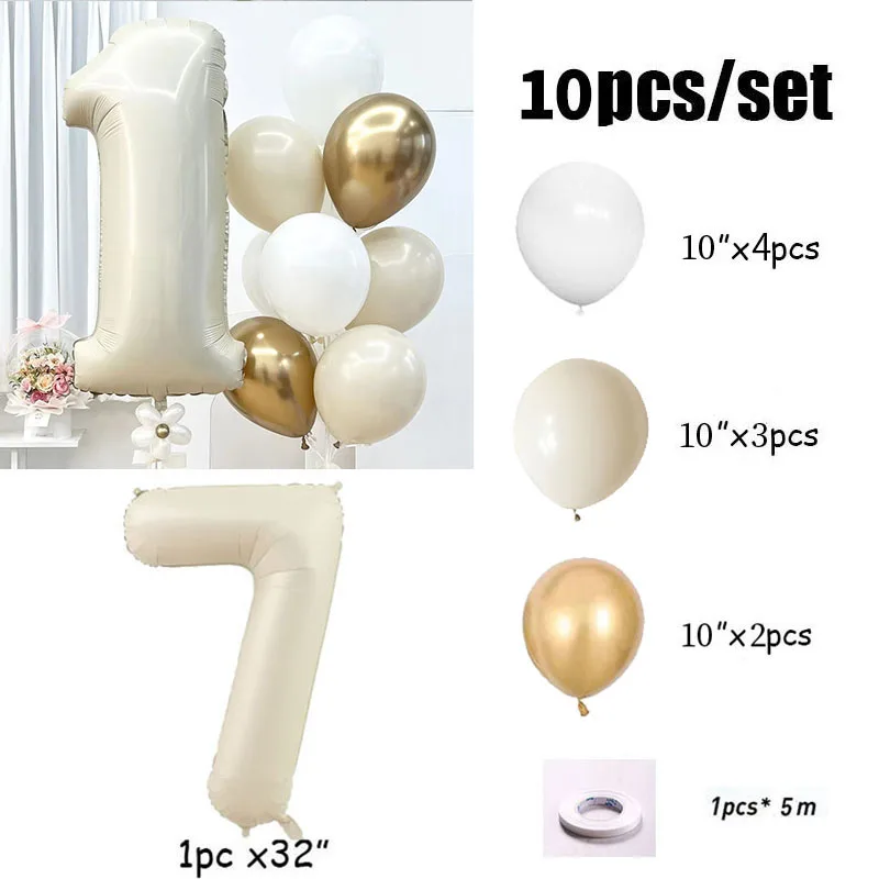 

10 шт. фольгированных шаров "1 год", кремовые, TingBabyer