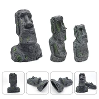 3pcs aquarium moai statues moai stone statue models resin craft ornaments