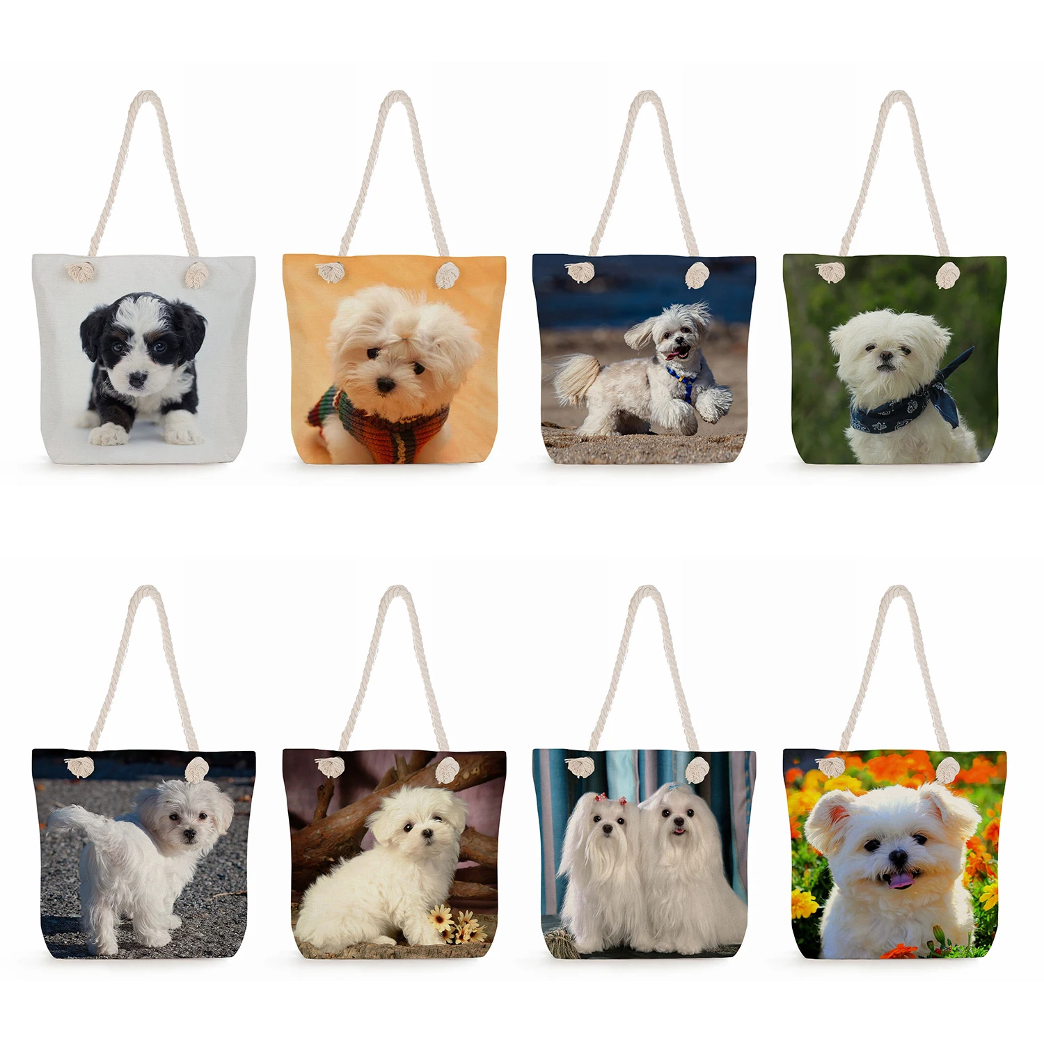 

Maltese Dog Cute Animal Print Women Shoulder Bag Female Handbag Beach Travel Tote Bag High Capacity Foldable Outdoor Shopper Bag