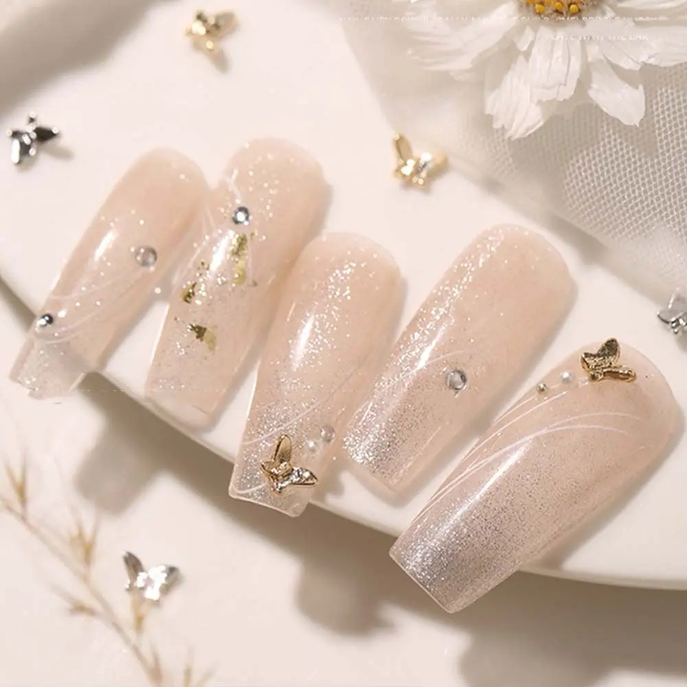 

5 Pieces 3D Alloy Butterfly Nails Rhinestone Fairy Gold And Silver Mini Little Butterfly DIY Design Nail Art Accessories