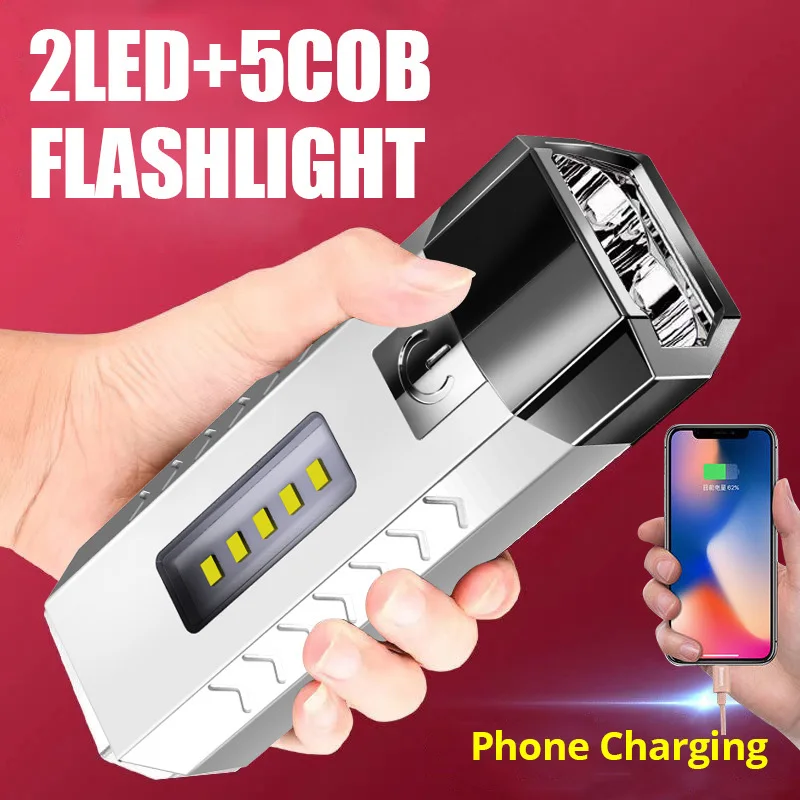 Z2 Ultra Bright Portable Led Flashlight COB Light Mini Torch Power Bank With USB Charging Cable Outdoor Camping Fishing Lighting