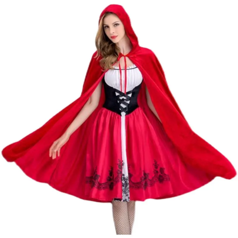 

Halloween Adult Little Red Riding Hood Costume Shawl Dress Role Play