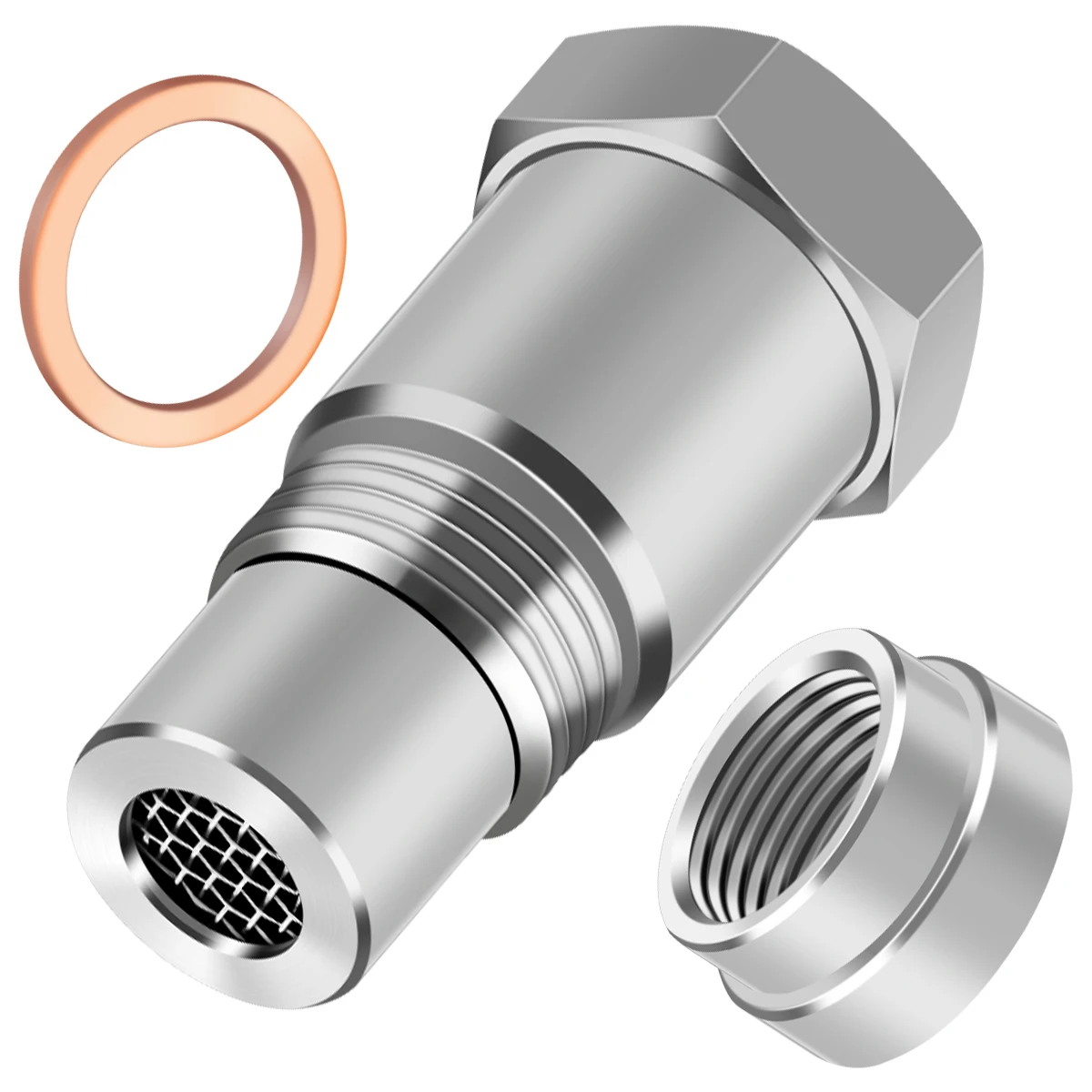 

New M18 x 1.5 Thread Adapter Set with Screw Nut and 2 Gaskets Stainless Steel Mounting Bung and Plugs Adapter Vehicle Welding