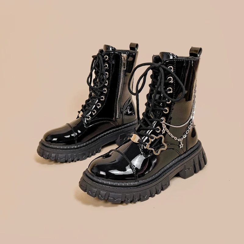 Женские ботинки в стиле ретро Amy and Michael черные модные боевые до середины икры на