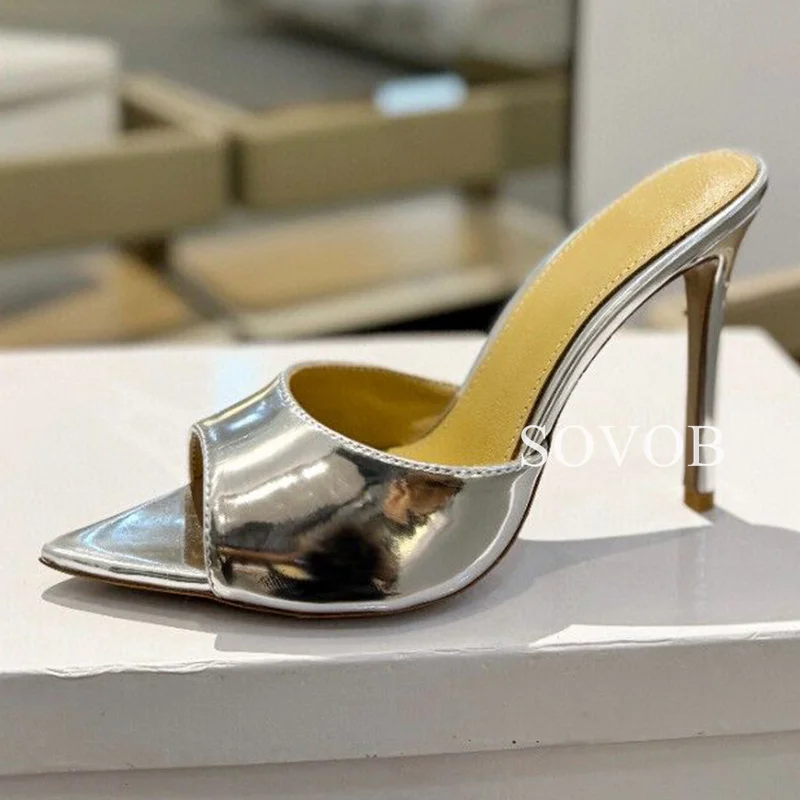 Летние туфли из лакированной кожи на тонком высоком каблуке женские сандалии с