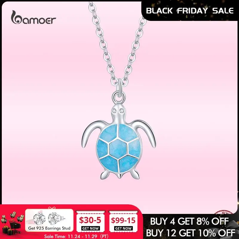 

Bamoer, милое модное синее ожерелье с черепахой для женщин, подлинное серебро 925 пробы, ожерелье с подвеской в виде животного, хорошее универсал...