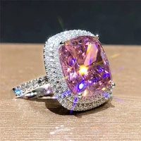 huitan personality big pink cubic zirconia wedding rings for women romantic bridal marriage ceremony party rings fashion jewelry