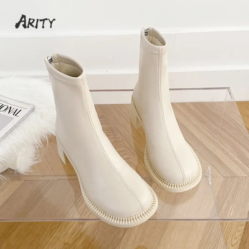 

Skinny Martin Boots Women's Spring Autumn 2022 Rear Zipper Short Tube Thick High Heels Elastic Fashion Boots Single Boots
