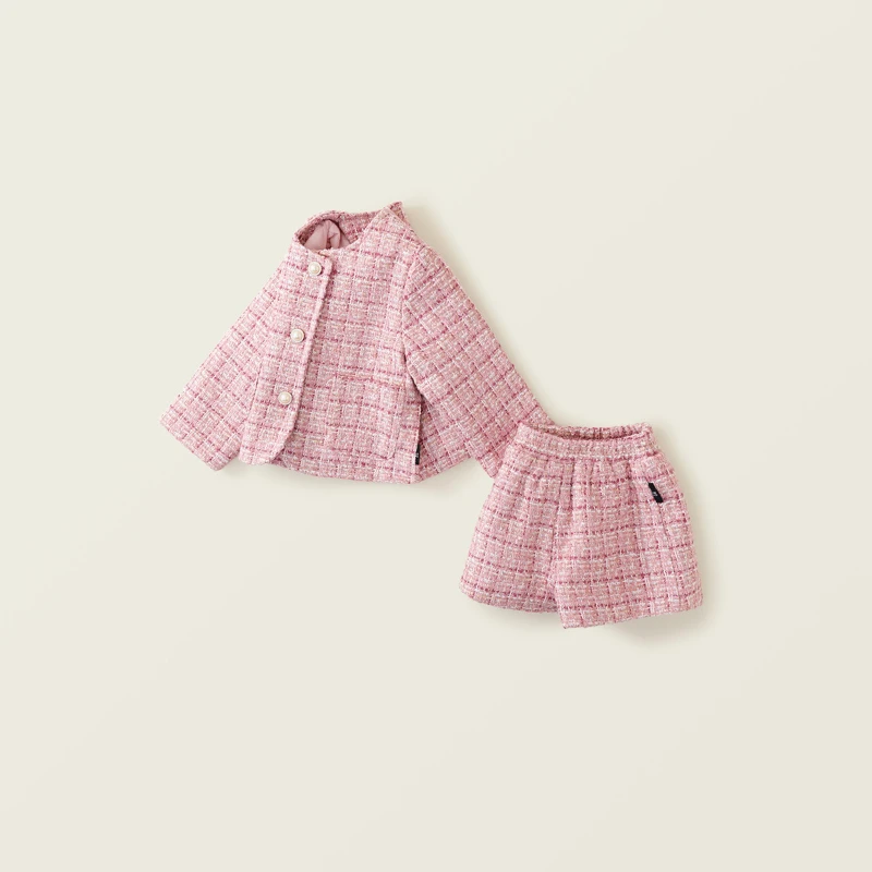 Розовый хлопковый утепленный комплект с маленьким ароматом для девочек 2024