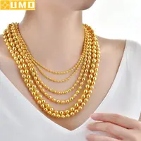 Hoyon Real 24k Yellow Gold Color Solid Round Bead Necklace for Women Men 60cm Bead Male Necklace Chain Wedding Fine Jewelry