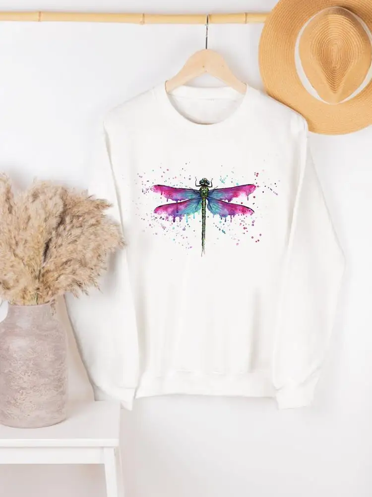 

Clothing Lady Woman Graphic Sweatshirts Fashion Spring Autumn Casual Watercolor Dragonfly 90s Female Print Women Pullovers