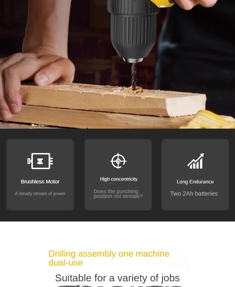 Deli электрическая ручная дрель Бытовая бесщеточная ударная литиевая