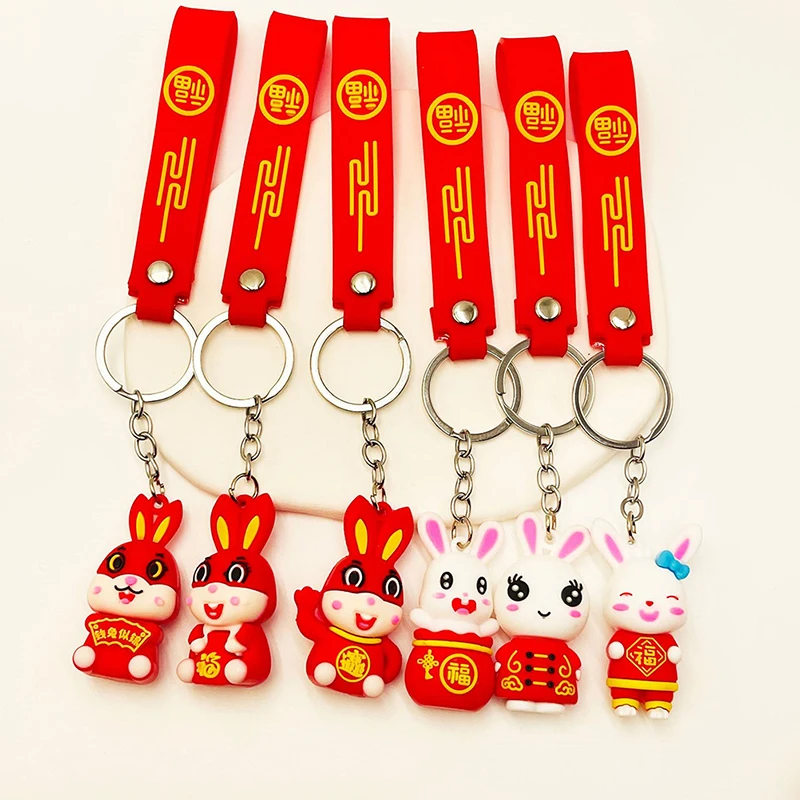 

New Year Keychain 2023 Cute Rabbit Keychains Bunny Hanging Accessories Decors Chinese Zodiac Animals Key Chain