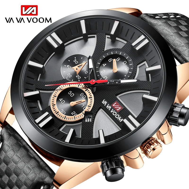 

VAVA VOOM Business Leather Mens Watch Top Brand Fashion Waterproof Watches For Men Sport Date Quartz Wristwatch Orologio uomo