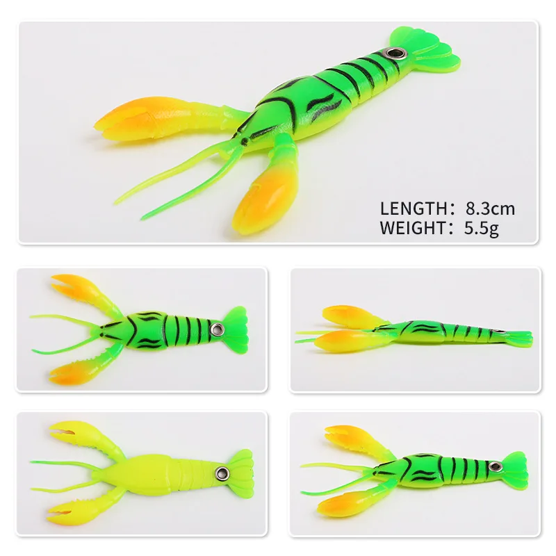 

5Pcs Fishing Soft Lure 8.3cm5.5g Artificial Bait Lobster Crayfish Silicone Simulation Shrimp Crankbait Fishing Accessories Pesca