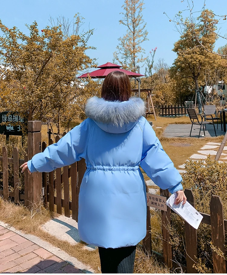 Raccoon Fur Collar Hooded Down Jacket coat Women Clothing Coat 90% White Duck Slim Fit Thickening Large Waist Drawstring Parkas