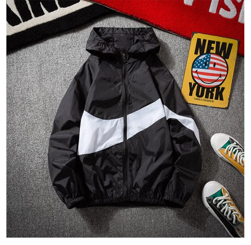 

Толстовка Y2k Мужская/женская с капюшоном, тонкая кофта на молнии, с длинным рукавом, Свитшот в Корейском стиле, черная белая серая, на осень-зиму