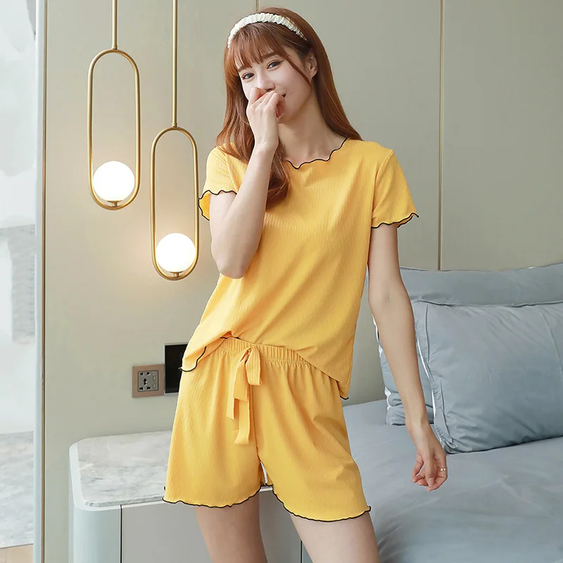 

Pajama Sets Women Lovely Print Design Sweet Summer Loose Nightwear Preppy Leisure Ulzzang Girls Short Sleeve Sleepwear Chic Ins