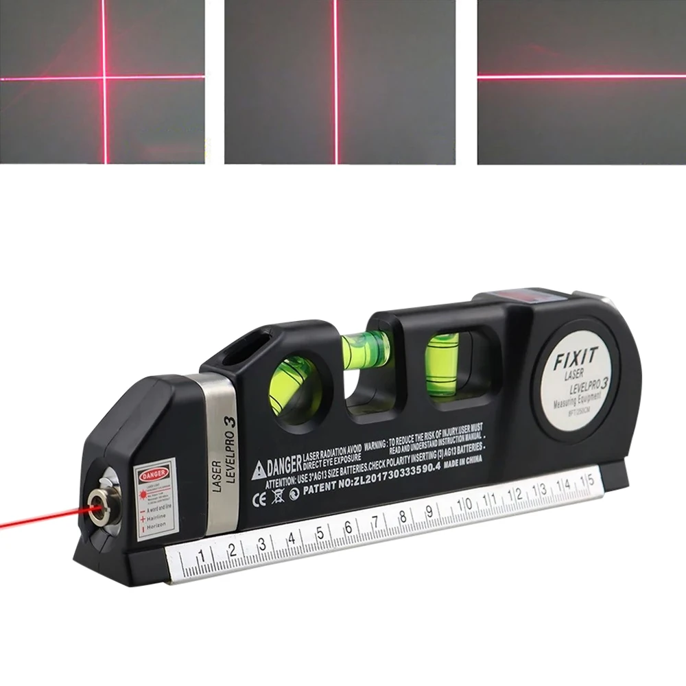 

Multipurpose Laser Level Horizon Vertical Measure 8FT Aligner Standard and Metric Rulers Multipurpose Measure Level Laser Black