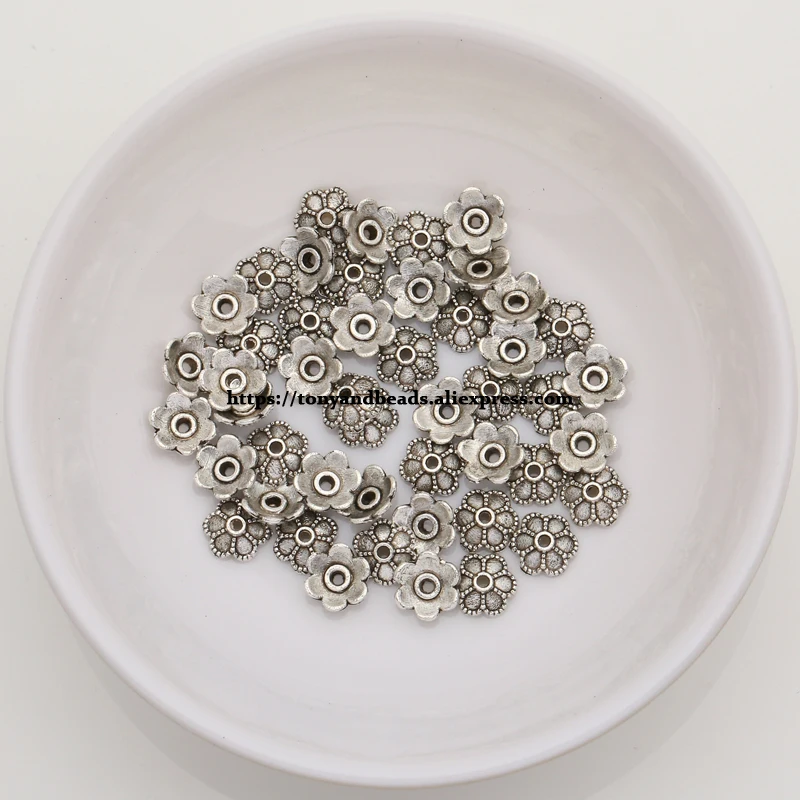 

(50Pcs / Lot !) Zinc Alloy Tibetan Antique Silver Color Flower Beads End Caps For Jewelry Making Size 6mm HA9561B