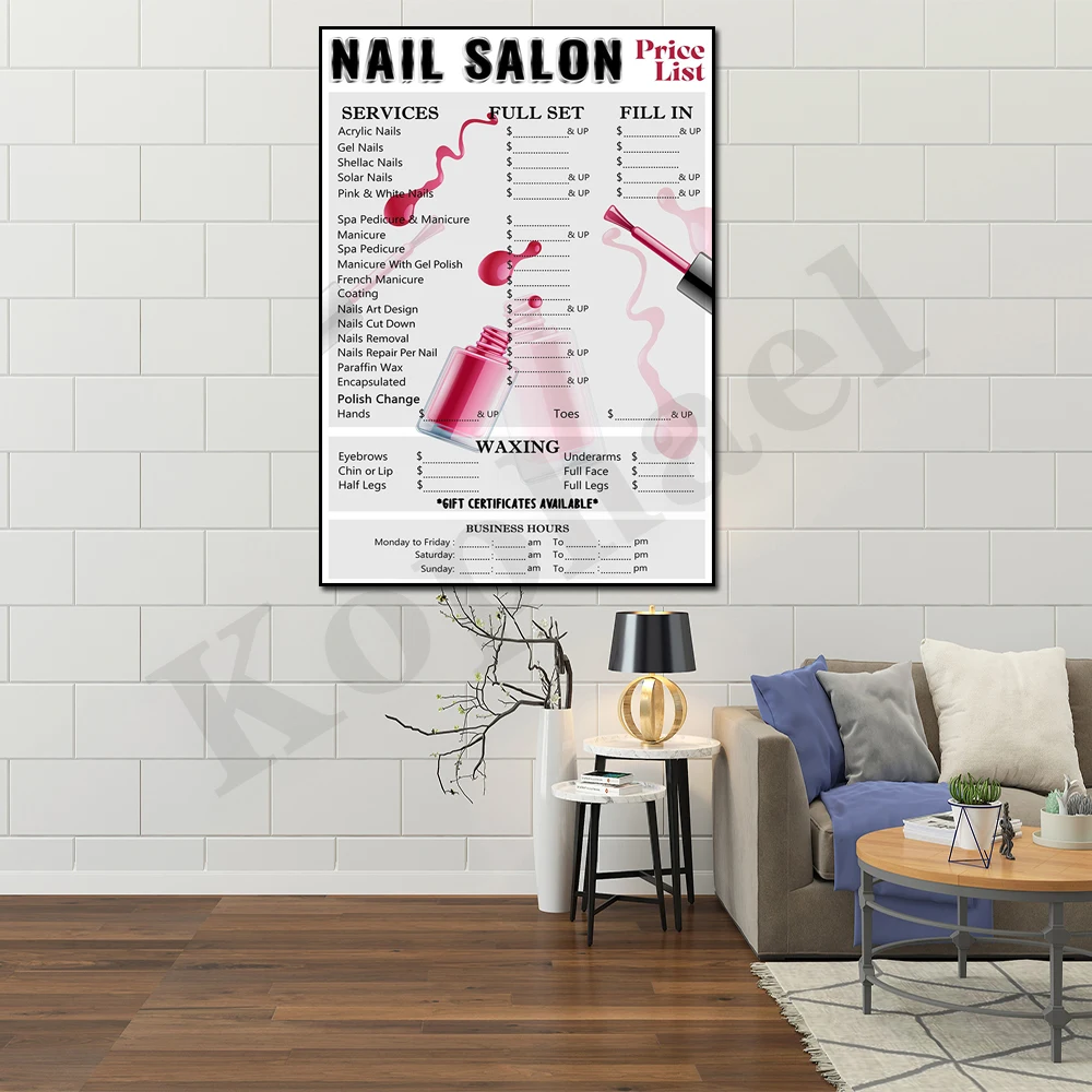 Модный дизайн для маникюрного салона прайс-лист на стену искусство печать