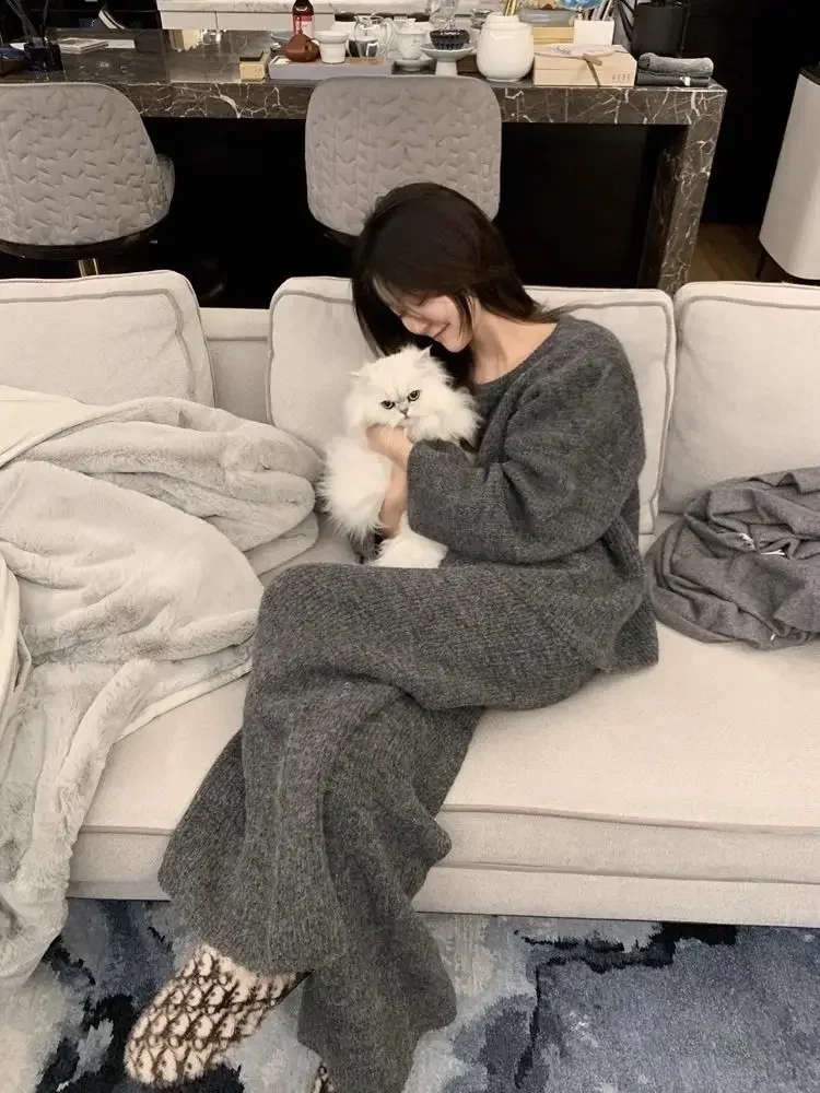 Корейский высококачественный минималистичный однотонный пуловер для женщин