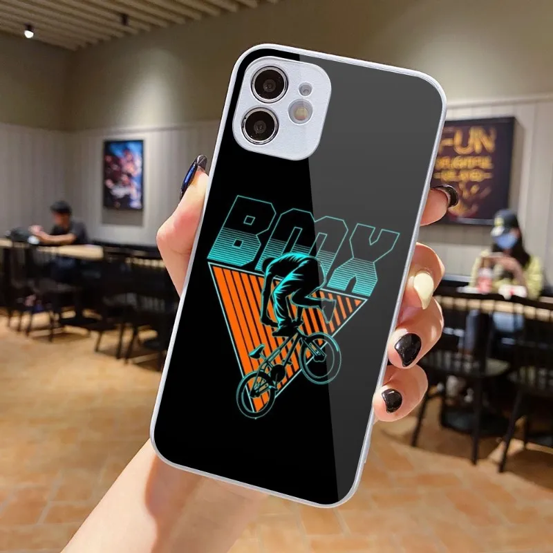 Bike Cell Phone Case For Iphone 14 13 12 11 Pro Max X Xr Xs 8 7 Plus Liquid Glass Phone Cover Funda