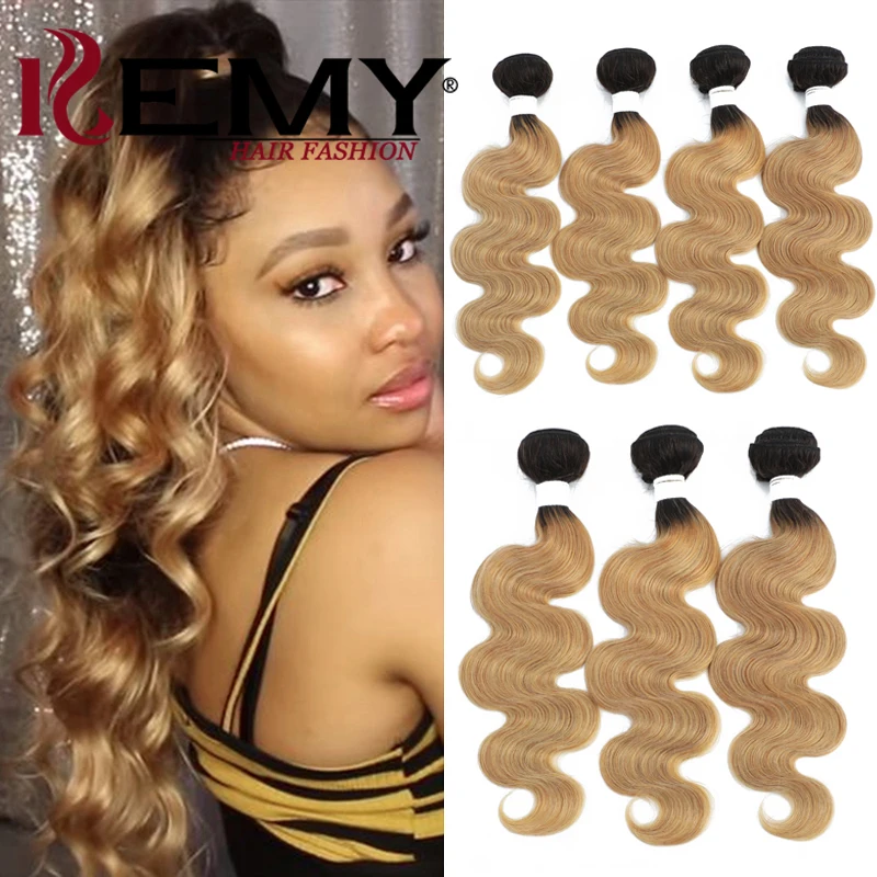 

T1B/27 Ombre Brown Human Hair Bundles Brazilian Body Wave Human Hair Weave Bundles Remy Hair Extension Can Buy 3/4 Bundles