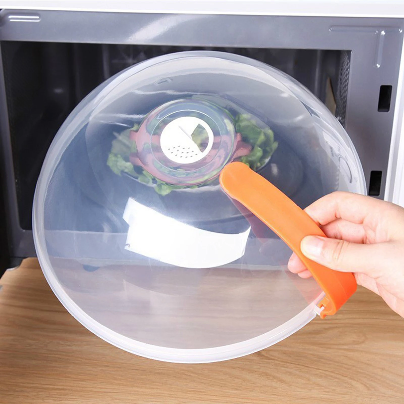 

Microwave Food Cover Washable Effective Easy-using Microwave Plate Lid Transparent Anti-Splash Cap With Handle for Chef