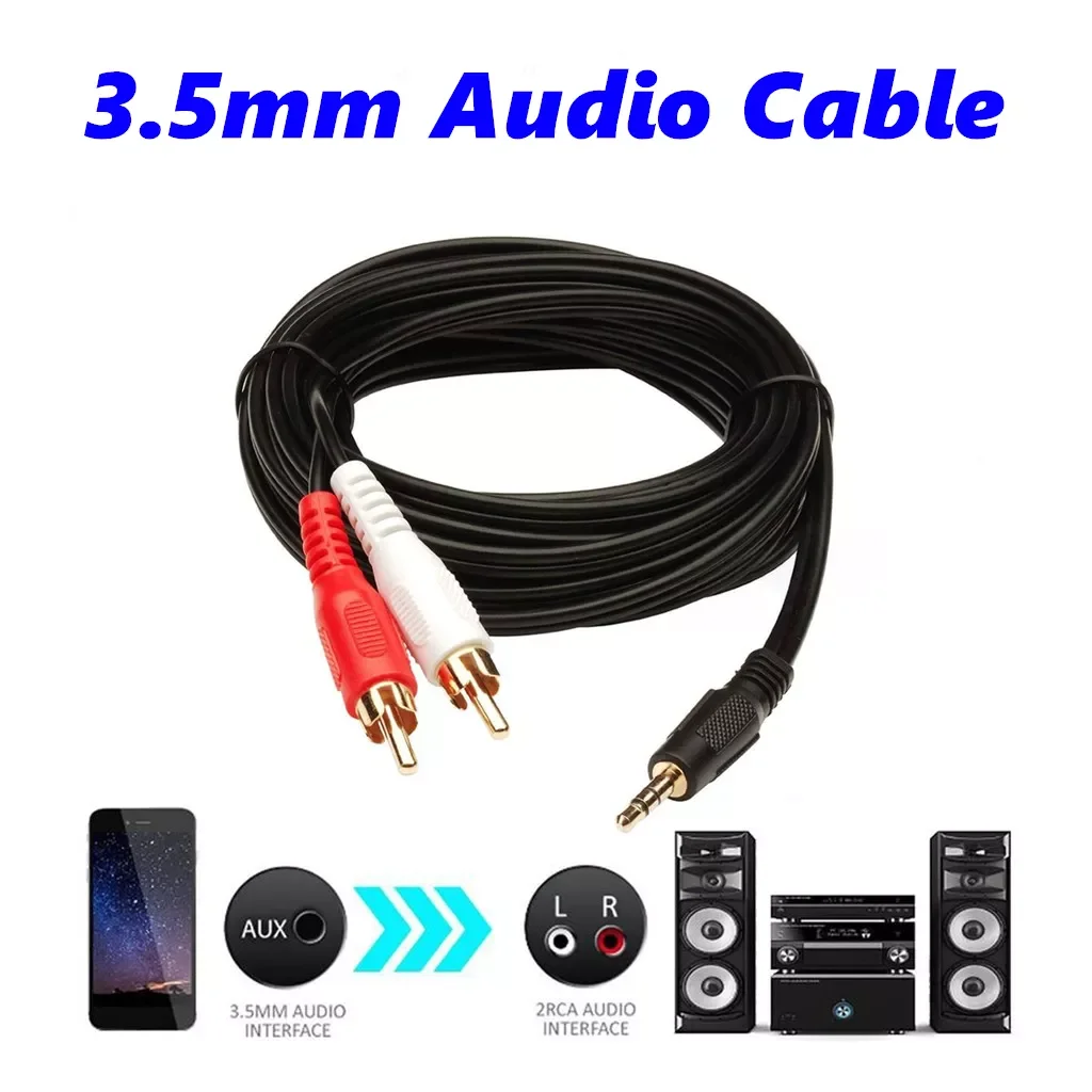 

3.5mm Audio Line Cable 1M Stereo Jack Male to 2 RCA Male Aux Cable For PC DVD VCR MP3 Speakers Laptop Video Audio Cable Cord