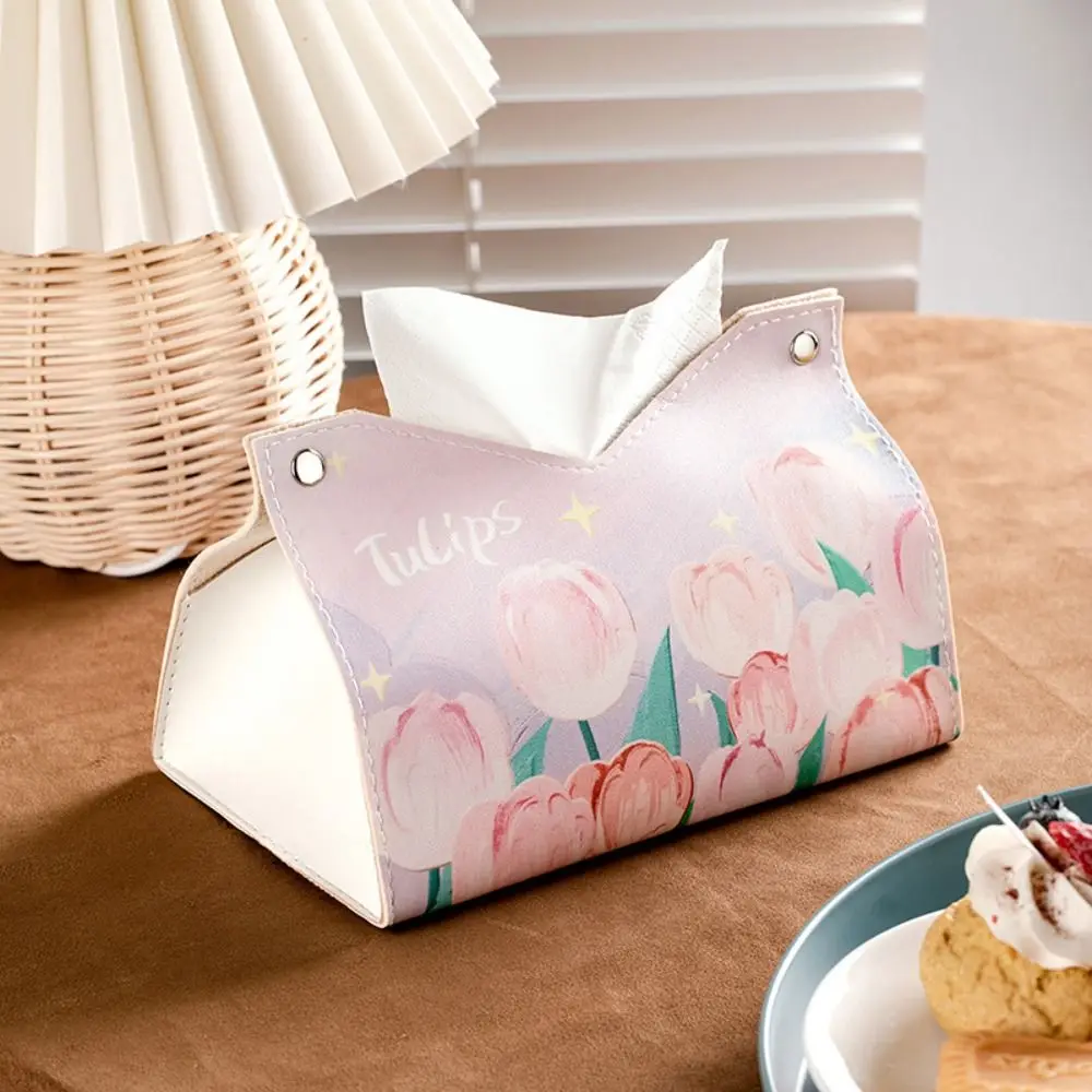 

Creative Oil Painting Napkin Holder with Buttons Large Storage Home Tissue Case PU leather Paper Towel Box Desk Decoration