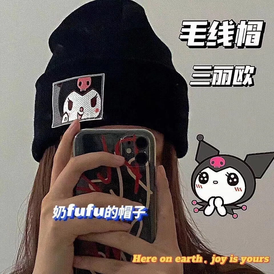 

Kawaii Cartoon Kuromi Beanies Knitted Hat Cute Anime Peripheral Man Woman New Fashion Design Personality Very Cold Soft Hat