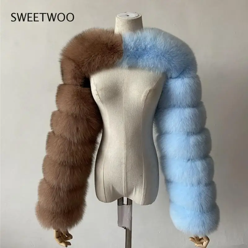 Fashion Winter High Quality Faux Fox Fur Coat Women 2022 Patchwork Long Sleeve Warm Mink Short Jackets Furry Coat Top Tide Slim