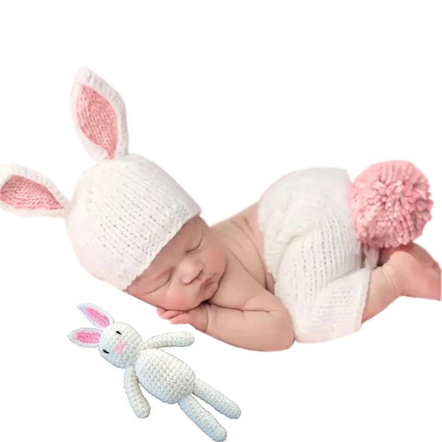 

Newborn Photography Knitting White Rabbit Suit Wool Doll Baby Photography Props Accessories Children's Growth Commemorative Gift
