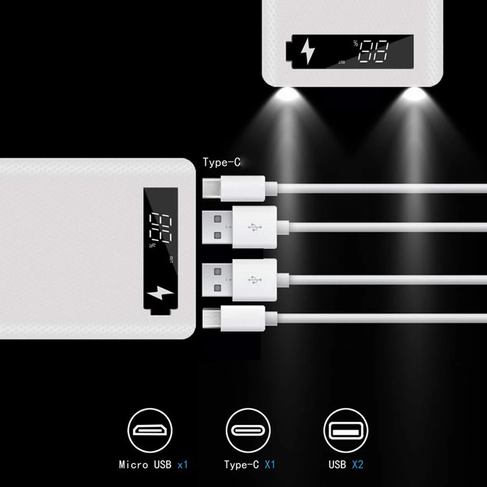 18650 Чехол для аккумулятора Power Bank Поддержка ЖК-дисплея 20000 мАч 8X18650 DIY Powerbank (черный)