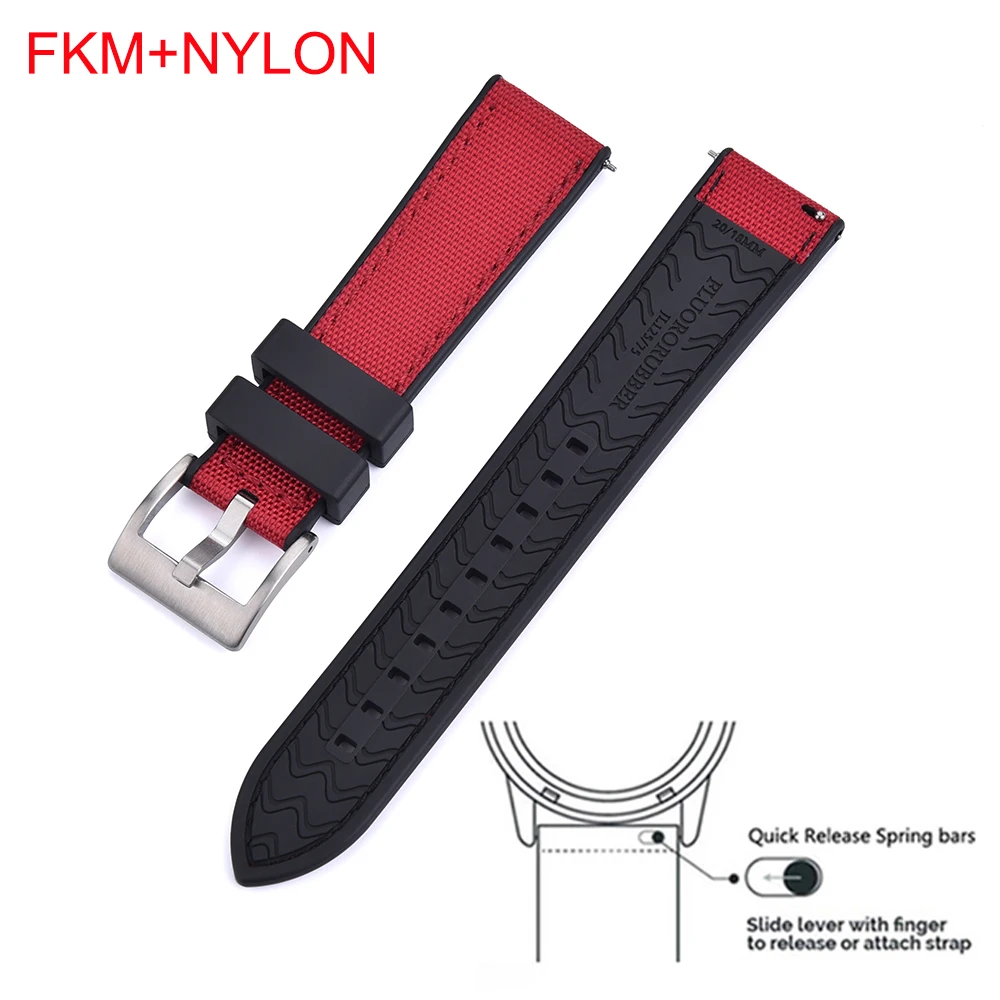 Strap 20mm 22mm Hybrid FKM Canvas Nylon Watch Band High Quality Quick Release Fluoro Rubber Sail Cloth Watchbands