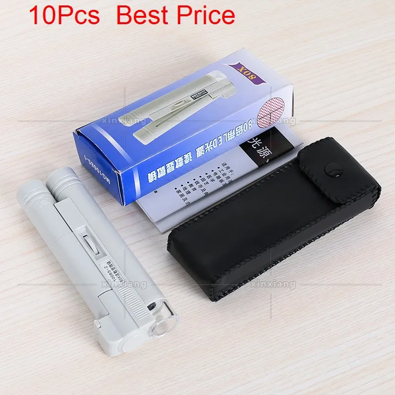 

Микроскоп с двойным цилиндром 80x, светодиодный светильник со шкалой, увеличительное стекло из палисандрового дерева с текстурой красного сандалового дерева, 10 шт./лот