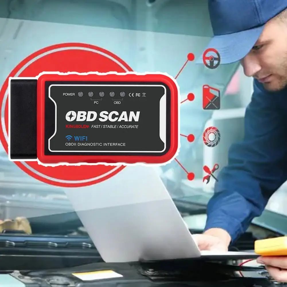 

Диагностический сканер OBD2, практичный Беспроводной Wi-Fi считыватель кодов, легкая эксплуатация, запчасти для мотоциклов